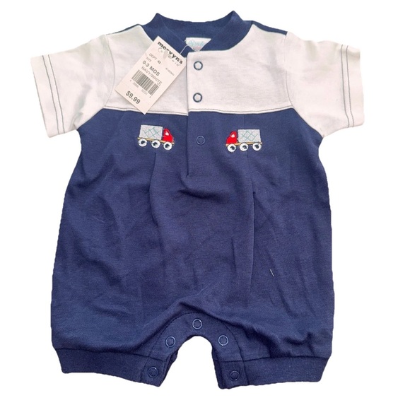 Baby Sprockets Other - Baby Sprockets Boy’s 0/3 Month Romper Embroidered Trucks Vintage? Preppy Classic
